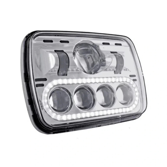 TRUX ACC TLED-H4 5" X 7" LED Projector Headlights White Aux Angel Ring HighLow - Picture 1 of 7